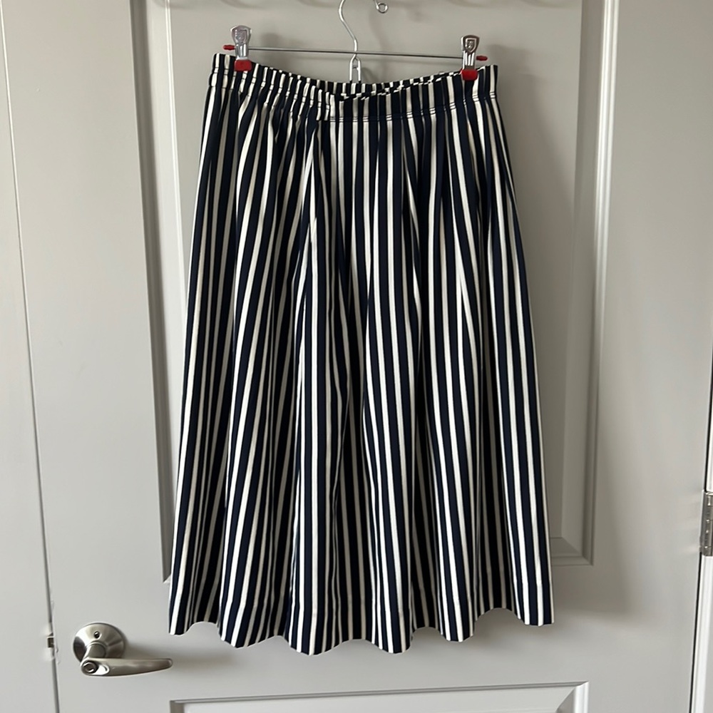 Jcrew Navy and white pleated stripe skirt